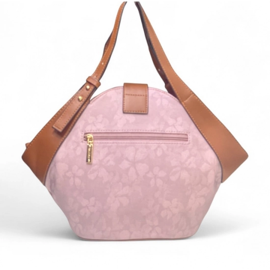 Generic Women's Polyurethane Floral Printed Hexagonal Satchel Handbag with Adjustable Strap (Pink)