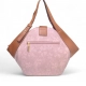 Generic Women's Polyurethane Floral Printed Hexagonal Satchel Handbag with Adjustable Strap (Pink)