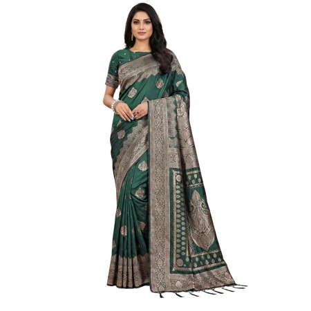 Generic Women's Silk Blend Printed Saree With Unstitched Blouse 5.5Mtr (Green)