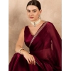 Generic Women's Jimmy Choo solid Saree With Unstitched Blouse 5.5Mtr (Wine )