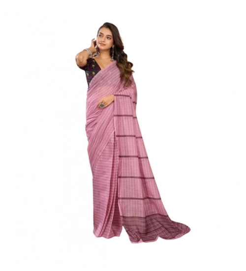 Generic Women's Linen Cotton Printed Ready To Wear Saree With Unstitched Blouse 5.5 Mtr (Light_Pink)