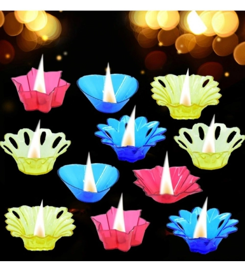Generic Pack Of 2_Floral Diya Set – Multi-Color Tea Light Holders Set of 12 (Color: Assorted )