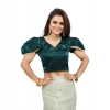 Generic Women's Jimmy Solid V Neck Puff Sleeve Readymade Blouse (Teal 38 , Alterable up to 42)-PID65845