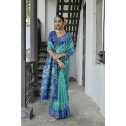 Generic Women's Faux_Tussar Ikat Saree With Unstitched Blouse 5.5Mtr (Sea_Green)