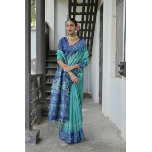 Generic Women's Faux_Tussar Ikat Saree With Unstitched Blouse 5.5Mtr (Sea_Green)