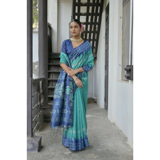 Generic Women's Faux_Tussar Ikat Saree With Unstitched Blouse 5.5Mtr (Sea_Green) Generic Women's Faux_Tussar Ikat Saree With Unstitched Blouse 5.5Mtr (Sea_Green)