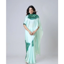 Women's Soft Crepe Silk Printed Ready To Wear Saree With Unstitched Blouse 5.5Mtr (Green)