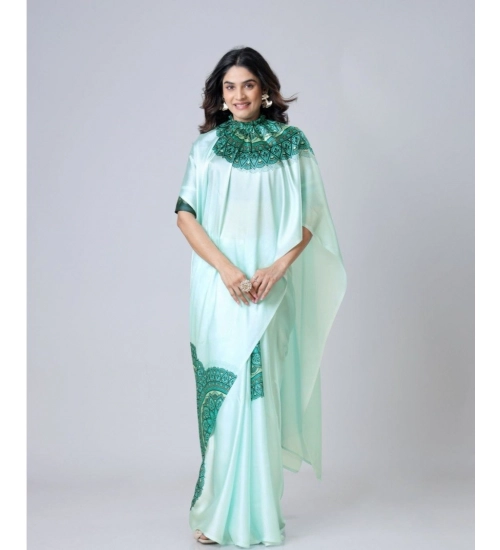Generic Women's Soft Crepe Silk Printed Ready To Wear Saree With Unstitched Blouse 5.5Mtr (Green)