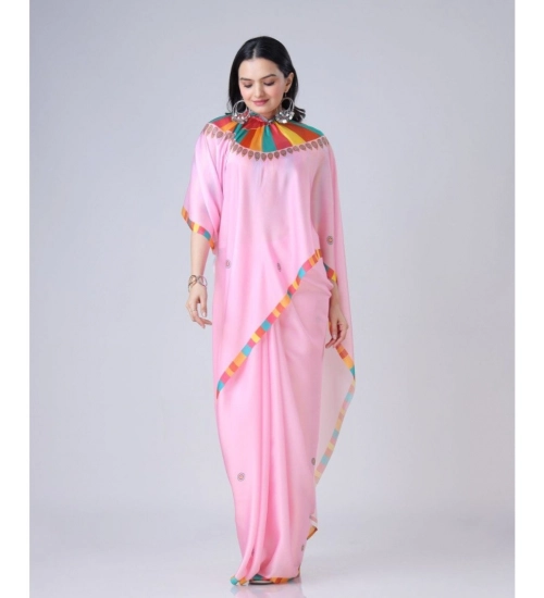 Generic Women's Soft Crepe Silk Printed Ready To Wear Saree With Unstitched Blouse 5.5Mtr (Pink)