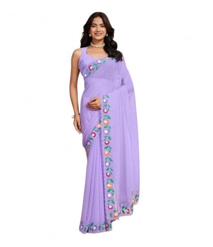 Generic Women's Georgette Printed Saree With Unstitched Blouse 5.5Mtr (Lavender)