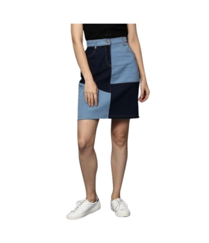 Generic Women's Denim Brick Style Buttoned Skirt (Blue)