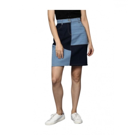 Generic Women's Denim Brick Style Buttoned Skirt (Blue)