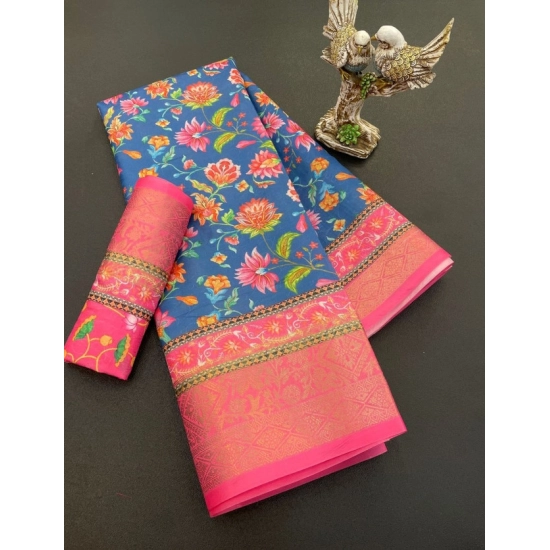 Generic Women's Soft Dola Cotton Printed Saree With Unstitched Blouse 5.5Mtr (Blue) Generic Women's Soft Dola Cotton Printed Saree With Unstitched Blouse 5.5Mtr (Blue)