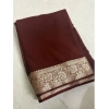Generic Women's Vichitra Silk Printed Saree With Unstitched Blouse 5.5Mtr (Brown)
