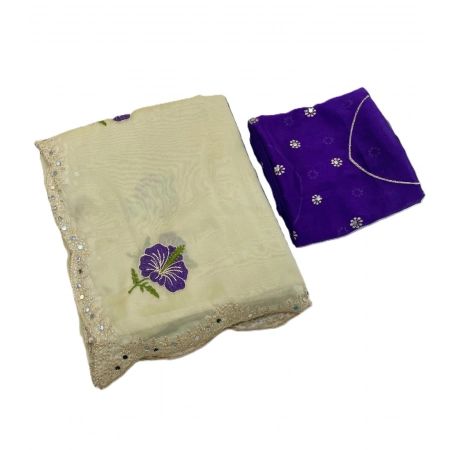 Generic Women's Georgette Embellished Saree With Unstitched Blouse 5.5Mtr (Off-White) Generic Women's Georgette Embellished Saree With Unstitched Blouse 5.5Mtr (Off-White)