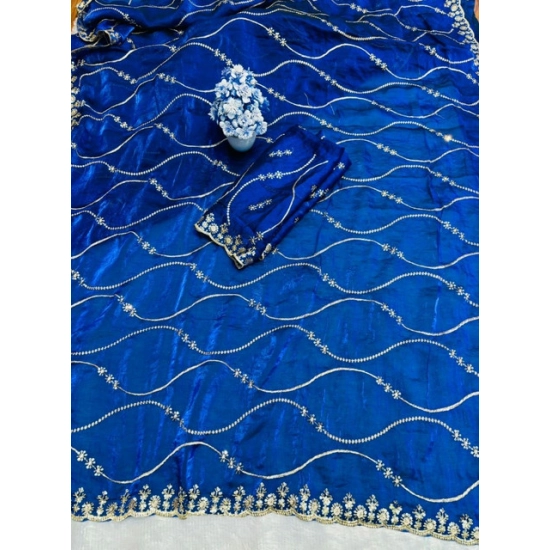 Generic Women's Slik Embellished Saree With Unstitched Blouse 5.5Mtr (Royal Blue)