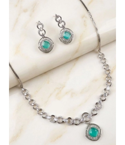 Generic Women's Brass Silver Plated Necklace set (Turquoise)