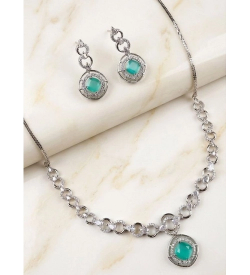 Generic Women's Brass Silver Plated Necklace set (Turquoise)
