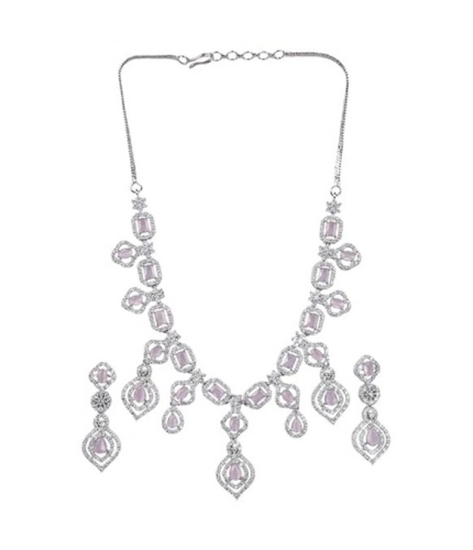 Generic Women's Brass Silver Plated Necklace set (Pink) Generic Women's Brass Silver Plated Necklace set (Pink)