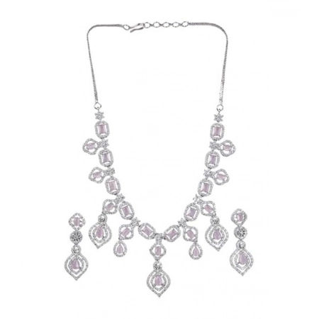 Generic Women's Brass Silver Plated Necklace set (Pink) Generic Women's Brass Silver Plated Necklace set (Pink)
