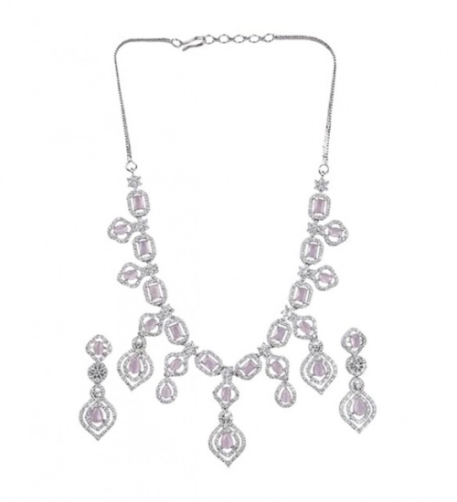 Generic Women's Brass Silver Plated Necklace set (Pink) Generic Women's Brass Silver Plated Necklace set (Pink)