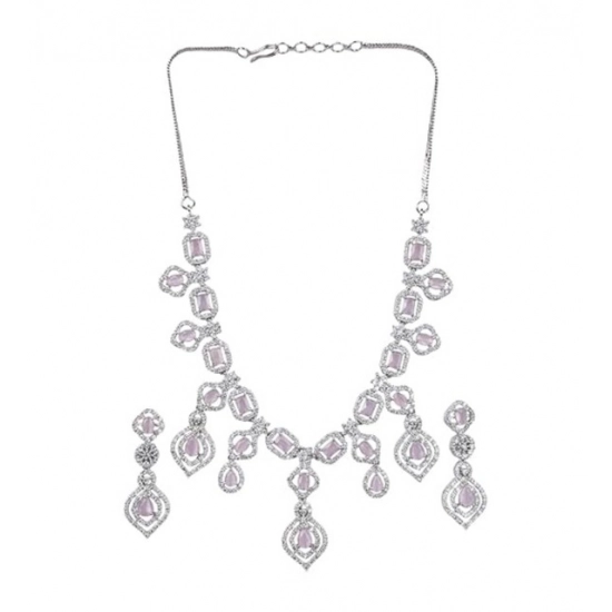 Generic Women's Brass Silver Plated Necklace set (Pink) Generic Women's Brass Silver Plated Necklace set (Pink)