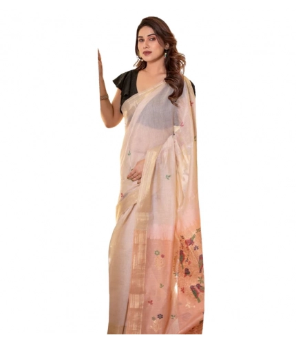Generic Women's Blended_Cotton Woven_Motifs Saree With Unstitched Blouse 5.5Mtr (Peach)