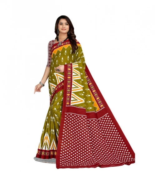 Generic Women's Soft Pure Cotton Printed Saree With Unstitched Blouse 5.5Mtr (Multicolor)