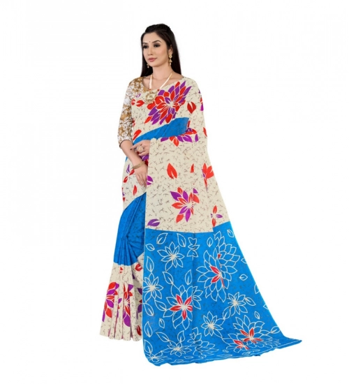 Generic Women's Soft Pure Cotton Printed Saree With Unstitched Blouse 5.5Mtr (Multicolor)