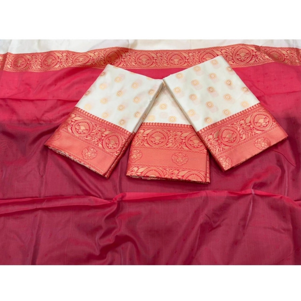 Generic Women's Soft Litchi Silk Jacquard Work Saree With Unstitched Blouse 5.5Mtr (White) Generic Women's Soft Litchi Silk Jacquard Work Saree With Unstitched Blouse 5.5Mtr (White)