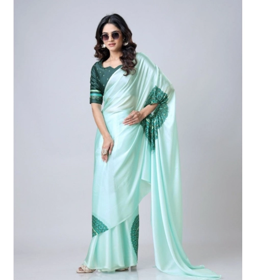 Generic Women's Soft Crepe Silk Printed Ready To Wear Saree With Unstitched Blouse 5.5Mtr (Green)