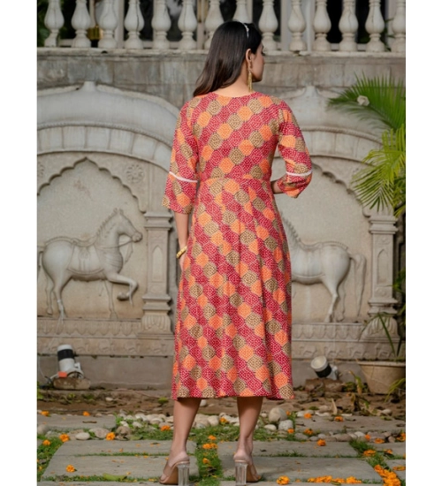 Generic Women's Rayon Print With Embroidery Work A-Line Kurti (Multicolor)