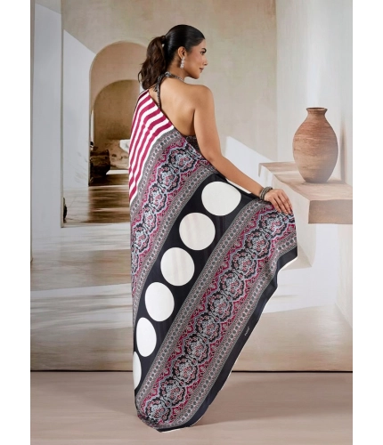 Generic Women's Satin Crepe Printed Saree With Unstitched Blouse 5.5Mtr (Maroon)