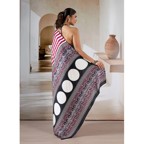 Generic Women's Satin Crepe Printed Saree With Unstitched Blouse 5.5Mtr (Maroon)