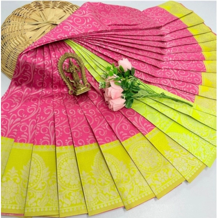 Generic Women's Soft Silk Printed Saree With Unstitched Blouse 5.5Mtr (Pink)