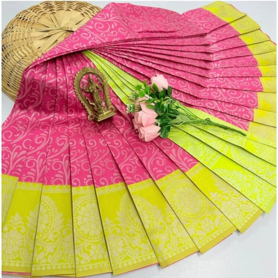 Generic Women's Soft Silk Printed Saree With Unstitched Blouse 5.5Mtr (Pink)