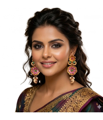 Generic Women's Zinc Alloy Gold Plated Jhumka Earrings (Multicolor)