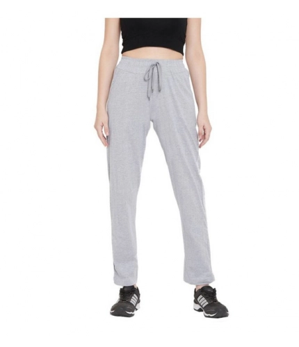 Generic Women's Cotton Solid Elasticated Track Pants (Light Grey)