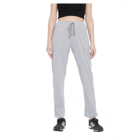 Generic Women's Cotton Solid Elasticated Track Pants (Light Grey)
