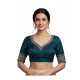 Generic Women's Vichitra Silk V Neck Padded Blouse (Teal, 38 Ready Size (Self-Alterable 36–40)