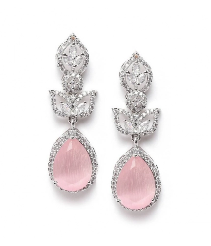 Generic Women's Brass Silver Plated Drop Earrings (Pink)