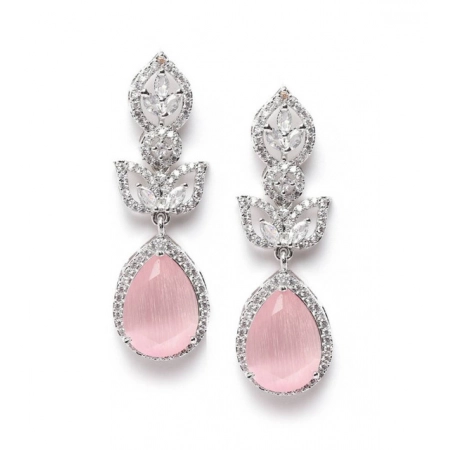 Generic Women's Brass Silver Plated Drop Earrings (Pink) Generic Women's Brass Silver Plated Drop Earrings (Pink)
