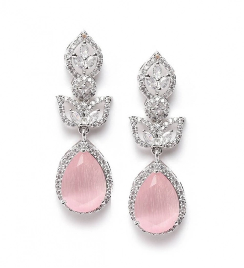 Generic Women's Brass Silver Plated Drop Earrings (Pink) Generic Women's Brass Silver Plated Drop Earrings (Pink)