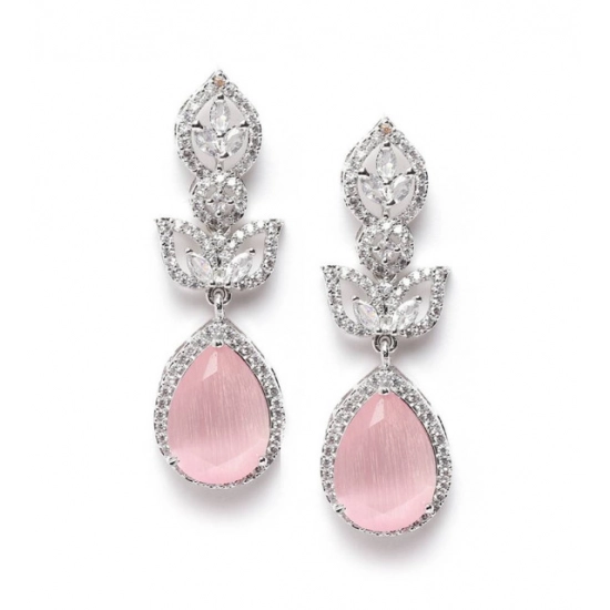Generic Women's Brass Silver Plated Drop Earrings (Pink) Generic Women's Brass Silver Plated Drop Earrings (Pink)