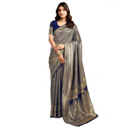 Generic Women's Jacquard Printed Saree With Unstitched Blouse 5.5Mtr (Navy Blue) Generic Women's Jacquard Printed Saree With Unstitched Blouse 5.5Mtr (Navy Blue)