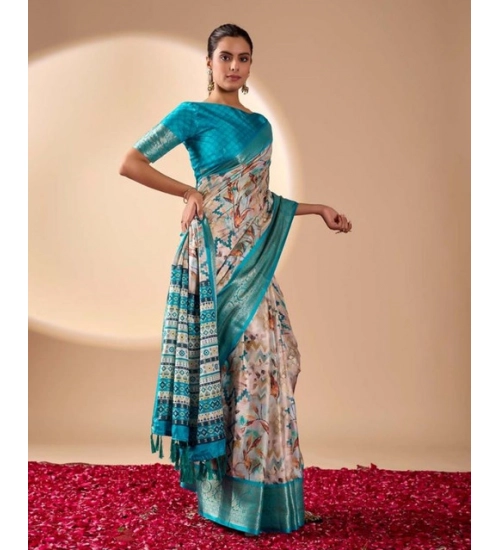 Generic Women's Faux_Silk Printed Saree With Unstitched Blouse 5.5Mtr (Beige) Generic Women's Faux_Silk Printed Saree With Unstitched Blouse 5.5Mtr (Beige)