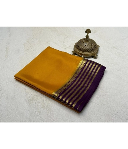 Generic Women's Crepe Chit Pallu Solid Saree With Unstitched Blouse 5.5Mtr (Gold)