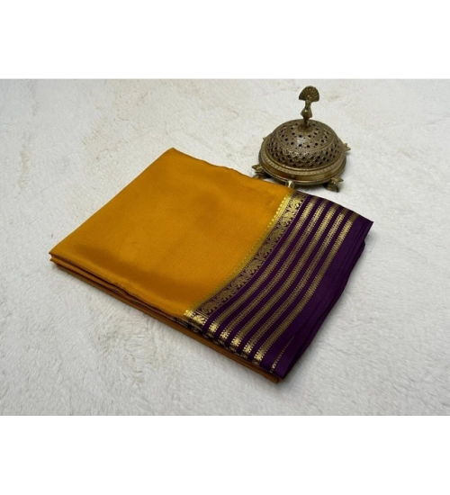 Generic Women's Crepe Chit Pallu Solid Saree With Unstitched Blouse 5.5Mtr (Gold)