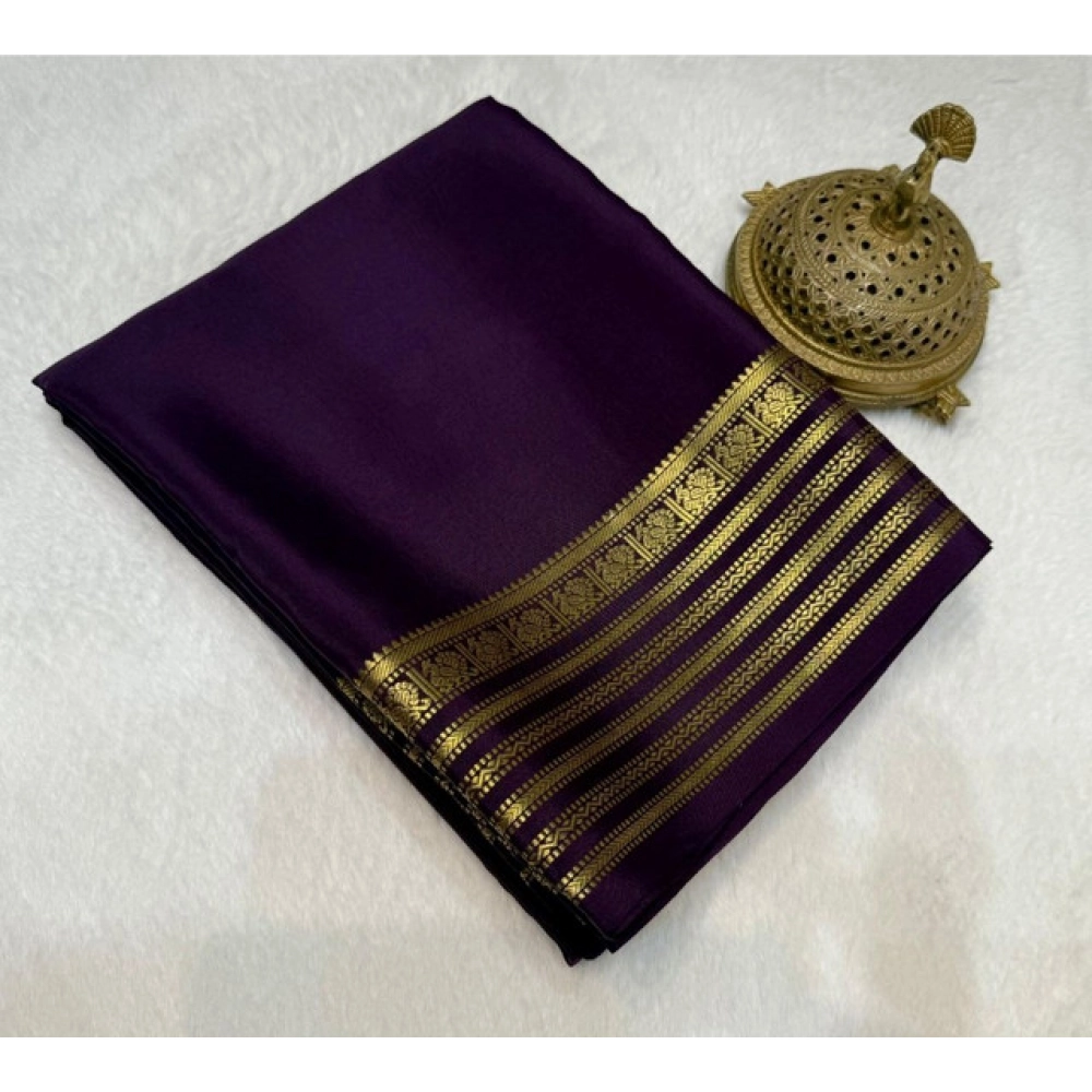 Generic Women's Crepe Chit Pallu Solid Saree With Unstitched Blouse 5.5Mtr (Dark Purple) Generic Women's Crepe Chit Pallu Solid Saree With Unstitched Blouse 5.5Mtr (Dark Purple)