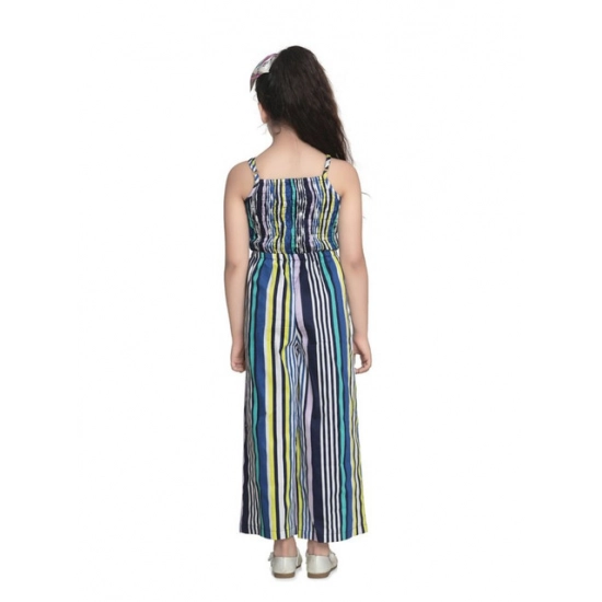 Generic Girl's Rayon Striped Sleeveless Jumpsuit (Blue)